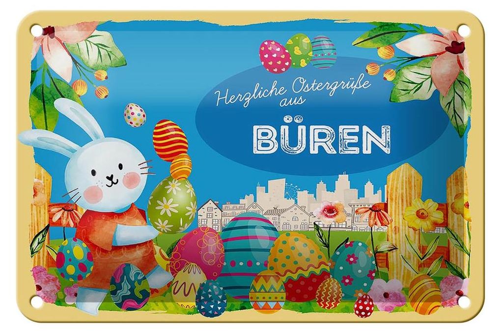 Blechschild Ostern Ostergrüße 18x12cm BÜREN Geschenk Fest Deko