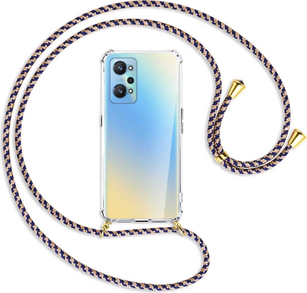 Handykette Backcover-Schutzhülle mit Band (Metall goldfarben) für Realme GT Neo2 - blau+beige