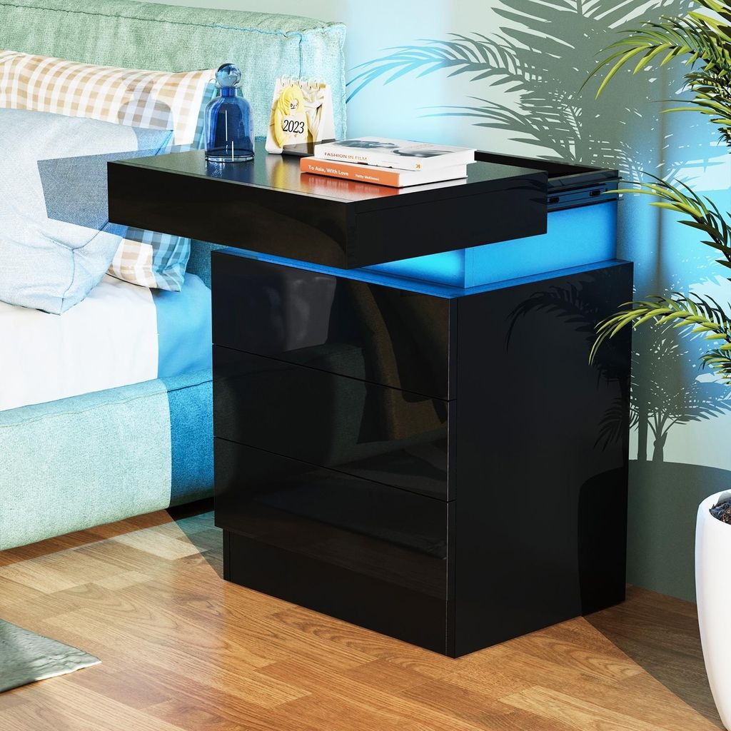 Nachttisch,Nachtschrank mit Led Licht,Einstellbare Produktbild 1