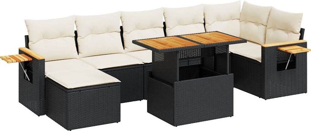 8-tlg. Garten-Sofagarnitur mit Kissen Schwarz Poly Rattan