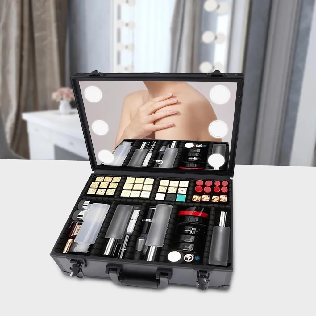 Mallette maquillage LED rechargeable et compartiments modulables noir L