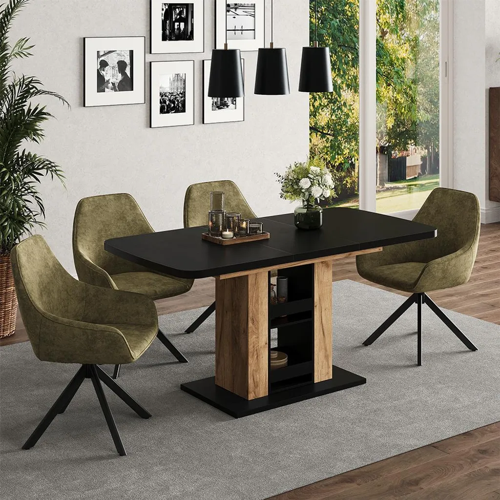 Table 120x80 cm Vicco Fenaro Chêne Noir et Or avec Finition Premium