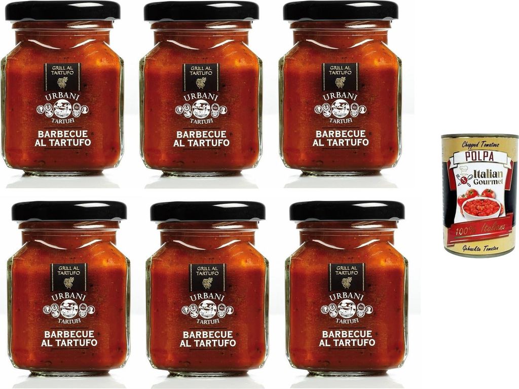 Urbani Tartufi- Salsa BBQ al tartufo Trüffel-BBQ-Sauce 6x 90gr + Italian Gourmet Polpa 400g
