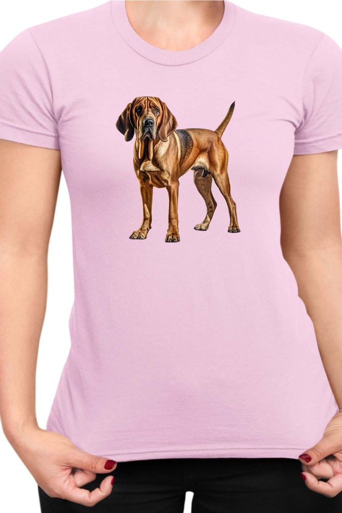 Damen T-Shirt Dogs Breeds Bloodhound Dog Breed 006, Lady 2XL / Hellrosa