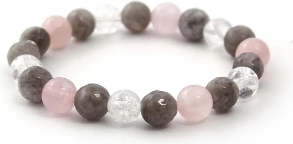 Bracelet perles quartz rose, jade et cristal MINK125/17 - Bijou Zen