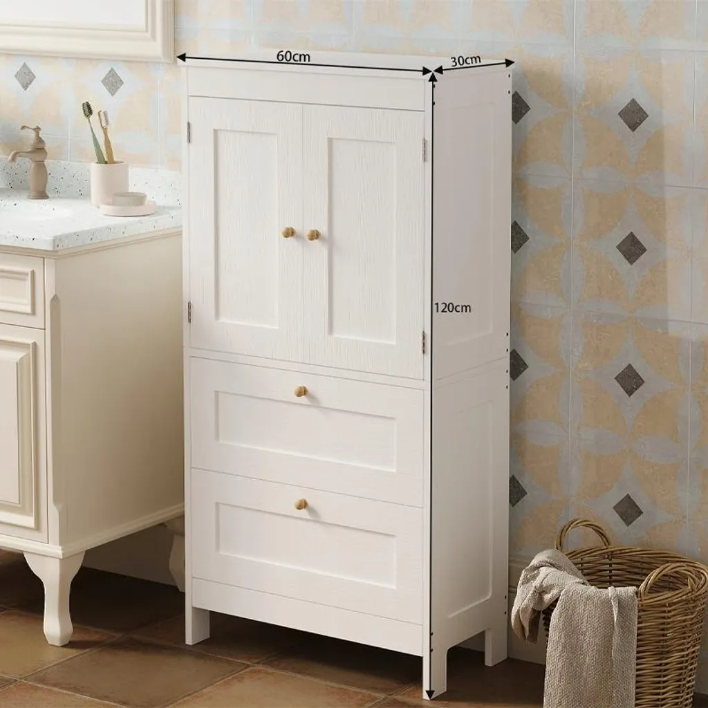 Badezimmerschrank mit 2 Schubladen, weiß, Loft-Stil, 120 cm