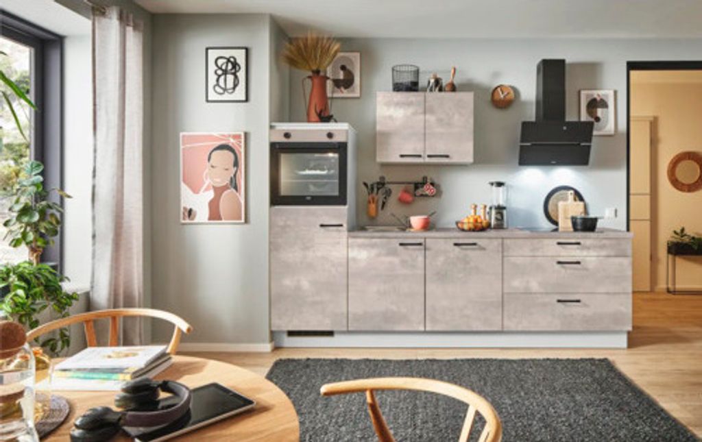 PICCANTE Plus Küchenzeile ohne Geräte Casual 250 cm beton perlgrau matt vormontiert Variante links 4067368006408