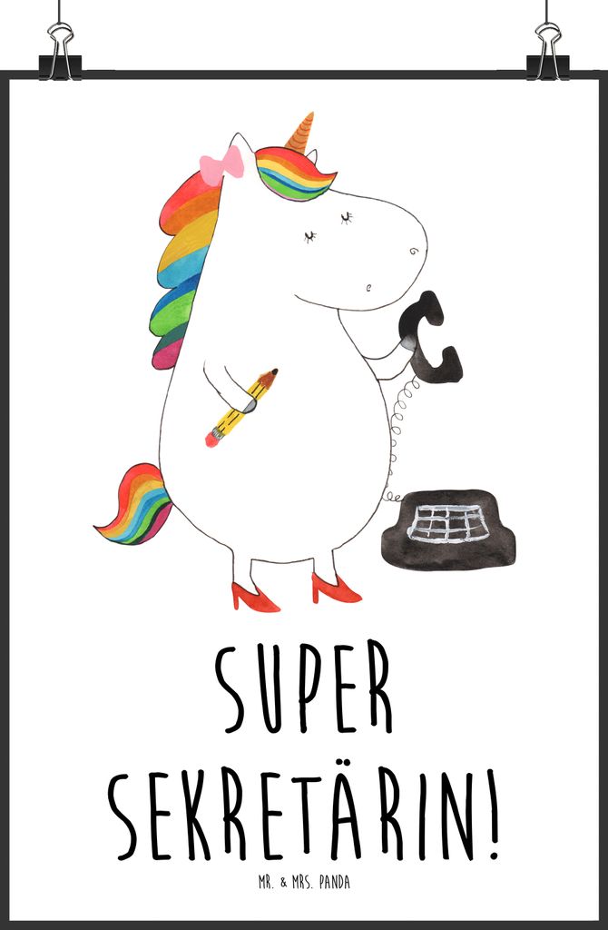 Mr. & Mrs. Panda Bild Einhorn Sekretärin DIN A2 - Weiß - Geschenk, Plakat, drucke, Posterdruck, Wandbild, Steuerbüro, Rechtsanwältin, wanddeko,...