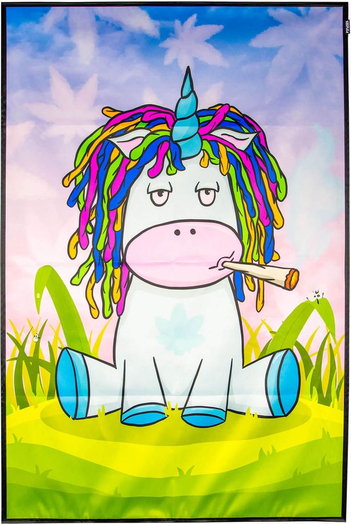 PSYWORK Schwarzlicht Stoffposter Neon "Unicorn Weed Joint", 150x225cm