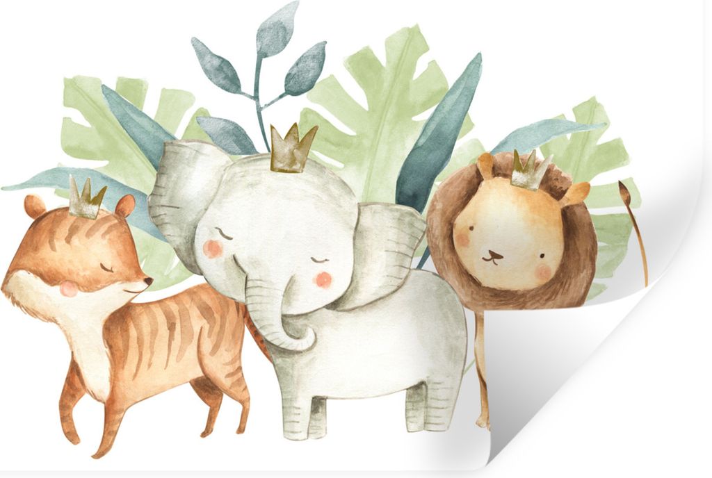 MuchoWow Wandtattoo Wandsticker Wandaufkleber Dschungel - Elefant - Fuchs - Löwe 90x60 cm Selbstklebend und Repositionierbar - Aufkleber