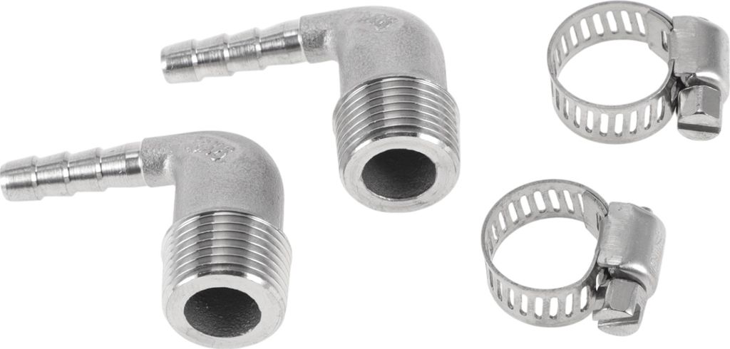 Schlauchstutzen mit 2 Schellen 90-Grad-Winkelverbinder für Luft Wasser Öl Gas Kraftstoff Edelstahl 15/64" OD 3/8" BSPT 1 Set Silberton