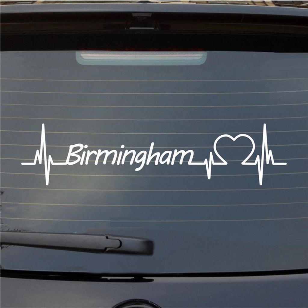 Heckscheibenaufkleber Birmingham Herzschlag Puls Stadt Liebe 55x13 cm Weiss Matt Auto Aufkleber Sticker