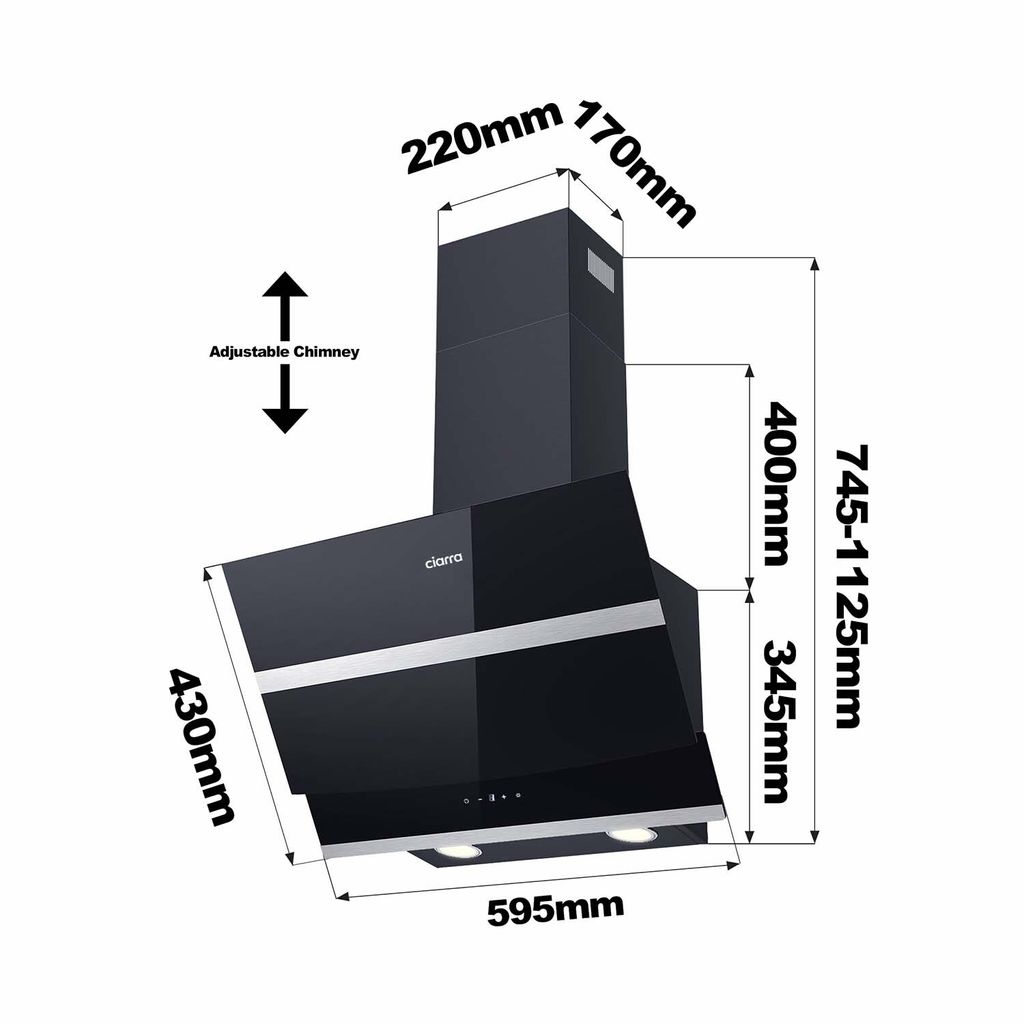 CIARRA A+++ 650 m³/h Dunstabzugshaube 60 cm Kopffreihaube Produktbild 11