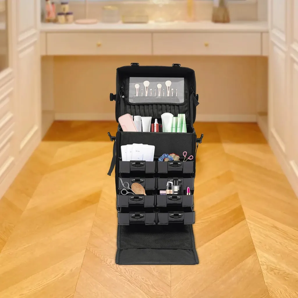 Trousse de maquillage grand format et chariot de rangement rigide