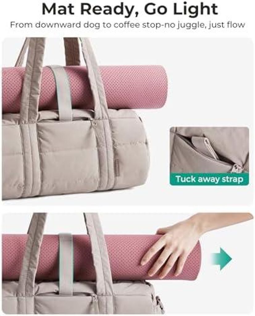 Sporttasche für Damen, Reisetasche für Yogamatten mit Nass- und Trockenfach, 18 l, gesteppte Sporttasche für Wochenendausflüge/Schwimmen, Rosa
