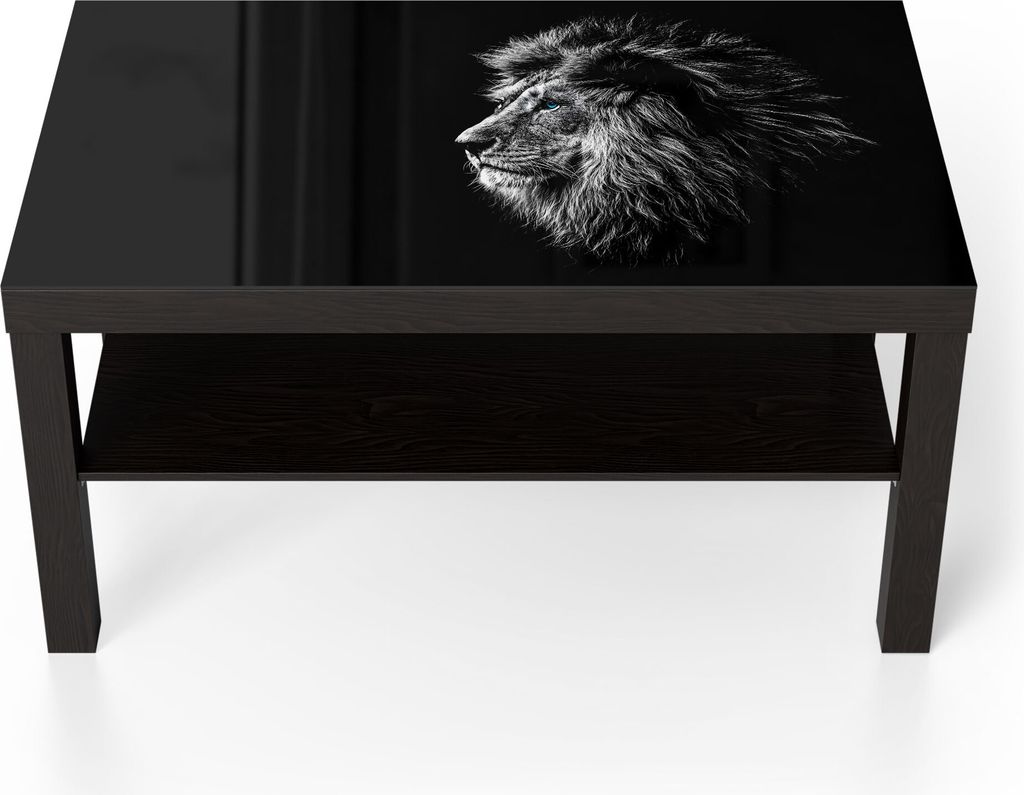 DEQORI Couchtisch 90x55 cm Schwarz 'König der Tiere im Profil' Glas Beistelltisch