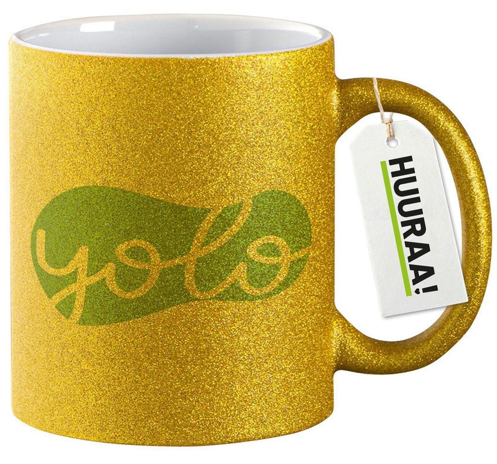 Huuraa Glitzertasse YOLO you only live once 330ml Gold Keramik Kaffeebecher Geschenkidee