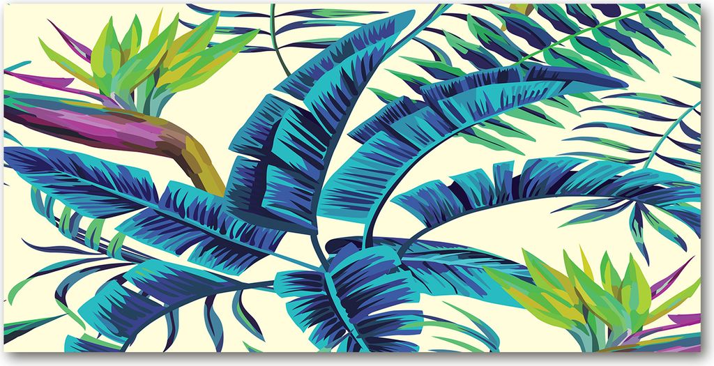 Tulup Leinwandbild -100x50 cm - Wandkunst - Drucke auf Leinwand - Leinwanddruck - Blumen & Pflanzen - Blau - Tropische Blätter