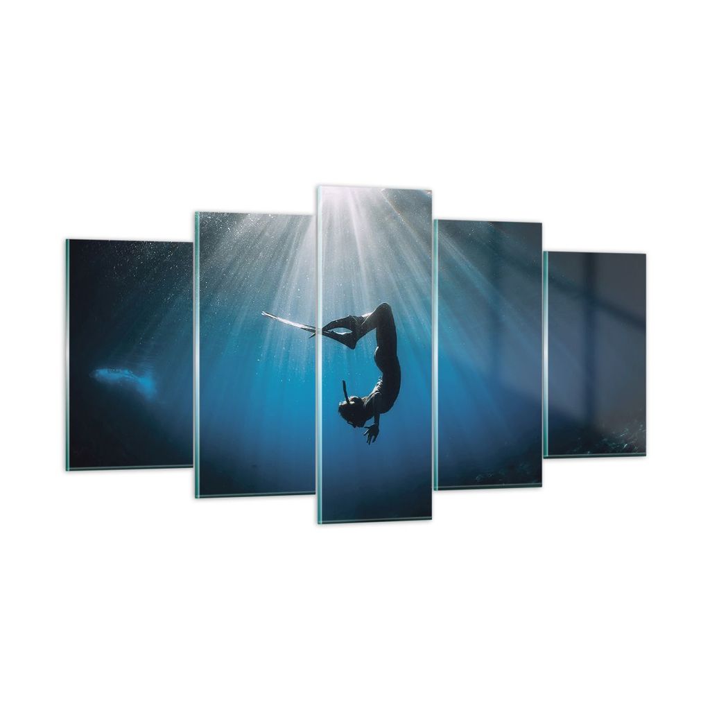 Bilder auf glas - 5 Teile - Flossen Boden Taucher - 160x85cm - Glasbilder - Wandbilder - Bilder - zum Aufhängen bereit - Wanddekoration aus Glas -...