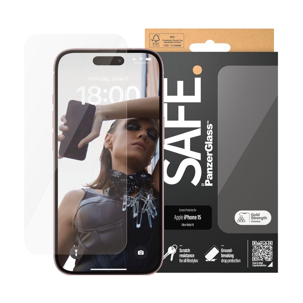 SAFE. by PanzerGlass iPhone 15, Ultra-Wide Fit