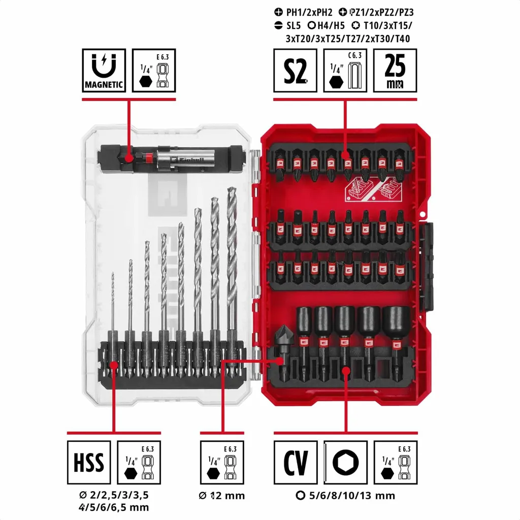 Set Einhell 49108773 M-Case 39 Pezzi: Punte HSS e Inserti Impact - 2