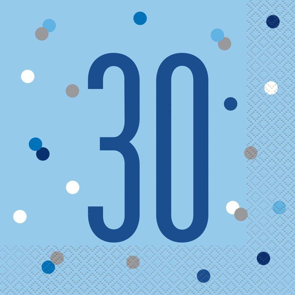 16 Servietten blau & silber Zahl 30 Produktbild 