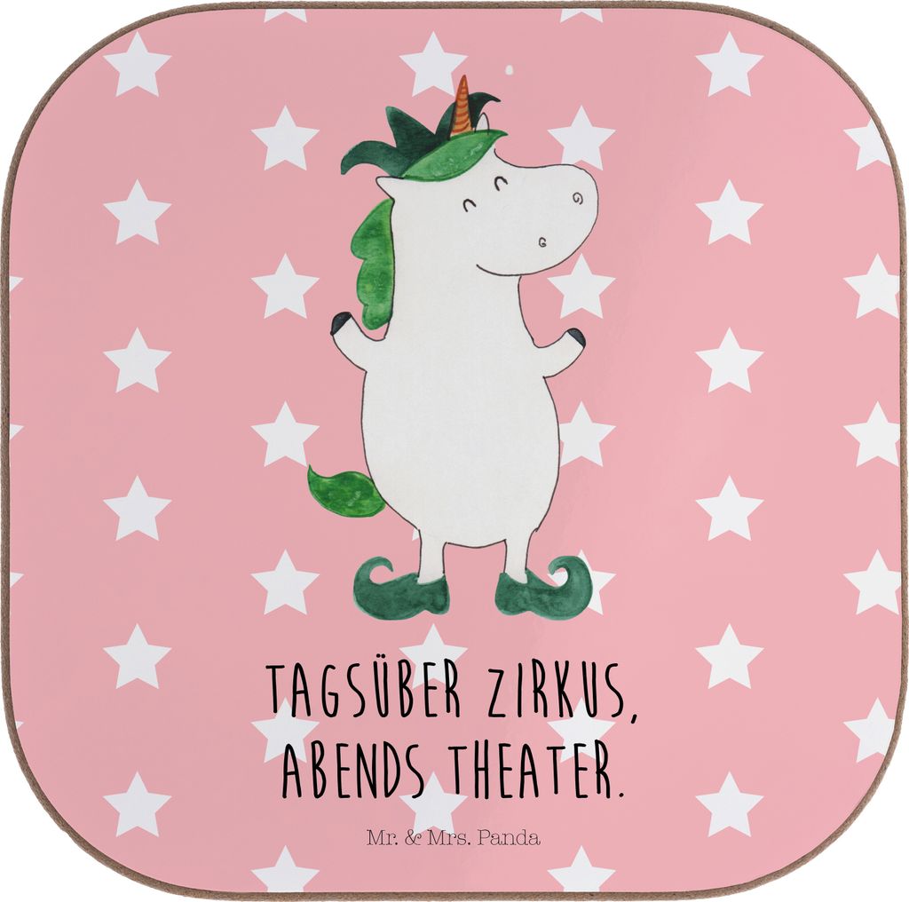 Mr. & Mrs. Panda Tischuntersetzer Einhorn Joker - Rot Pastell - Geschenk, Mittelalter, Untersetzer für Gläser, Coaster, Kaffeeuntersetzer, Unicor...