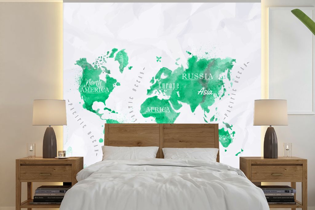 MuchoWow Fototapete für Wohnzimmer oder Schlafzimmer Wandtapete Vinyl Motivtapete Weltkarten - Grün - Farbe - 240x240 cm - Schlafzimmer-Tapete