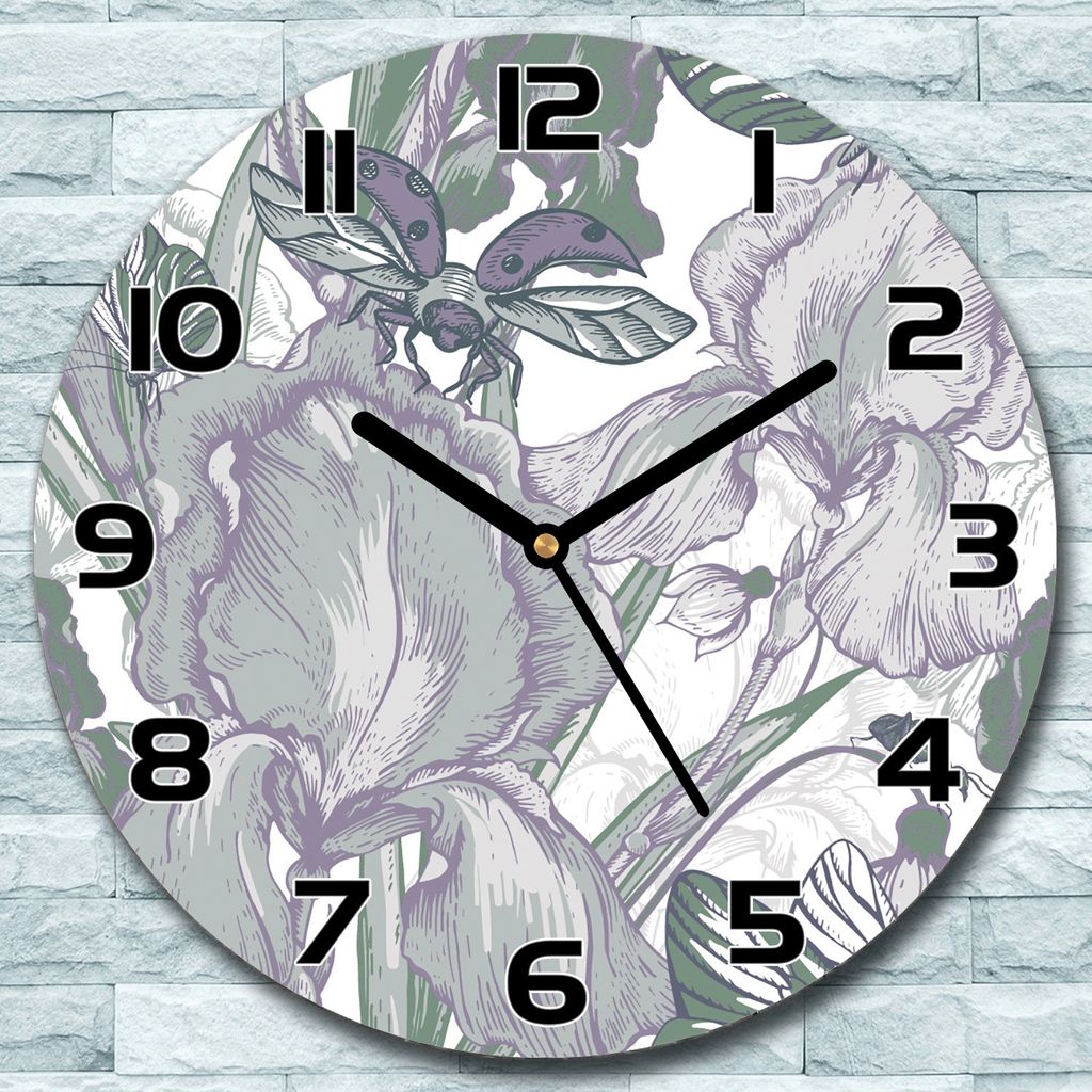 Wanduhr aus Glas Rund fi 30 Blumen Wildtiere Quarz Deko Schlafzimmer Büro