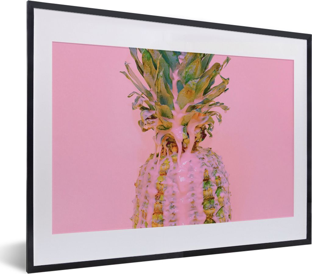 MuchoWow Gerahmtes Poster Farbe - Ananas - Rosa - Sommer 40x30 cm - Poster mit Schwarzem Bilderrahmen Wandposter Rahmen Foto Bilder - Bilderrahme...