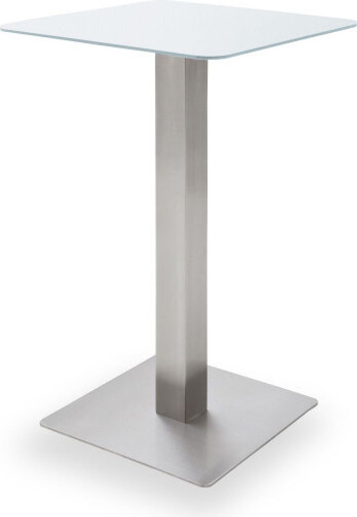 ZARINA Bartisch Stehtisch quadratisch Edelstahl 105 cm Sicherheitsglas reinweiß