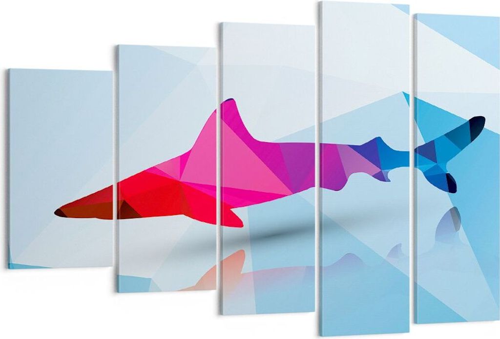 Bild auf Leinwand - Leinwandbild - Hai Illustration modern Grafik - 150x100cm - Wand Bild - Wanddeko - Leinwanddruck - Bilder - Kunstdruck - Leinwa...