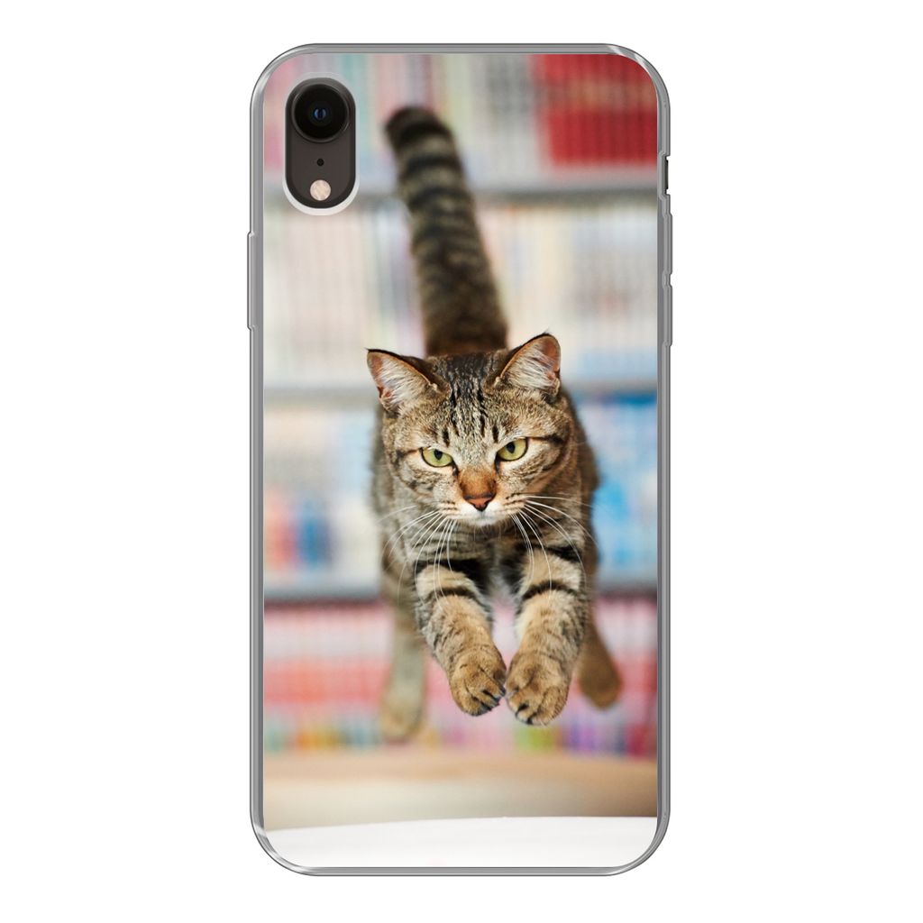 MuchoWow Handyhülle Schutzhülle Hülle für iPhone XR Katze - Frühling - Stuhl Silikon Softcase Handy Hülle - Schutzdeckel