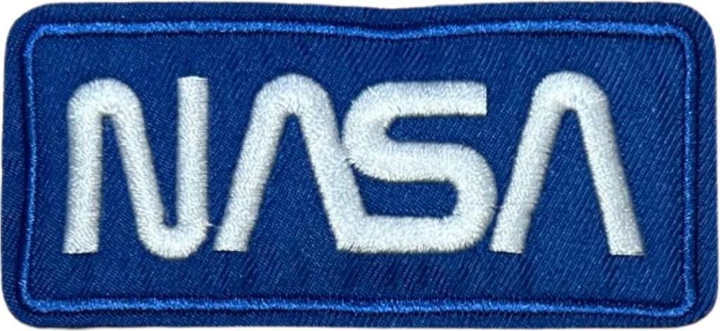 Nasa-Text-Emblem zum Aufbügeln, Blau und Weiß