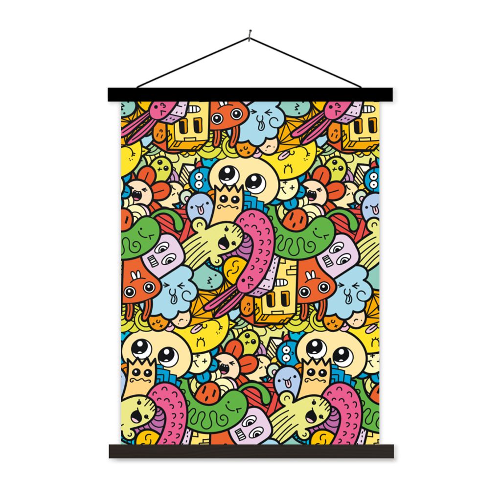 MuchoWow Textilposter Kinder - Muster - Regenbogen - Design - Mädchen - Jungen 90x120 cm mit schwarzem Rahmen - Dekoration