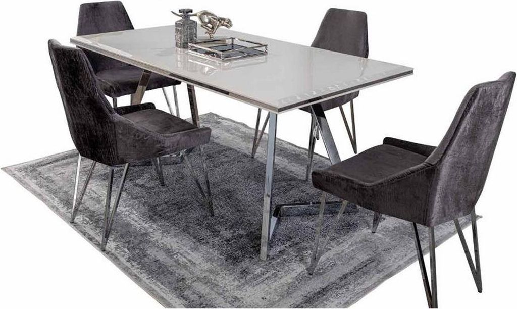 Esszimmer Set Esstisch 4x Stühle Kommode mit Spiegel Modern Set Grau