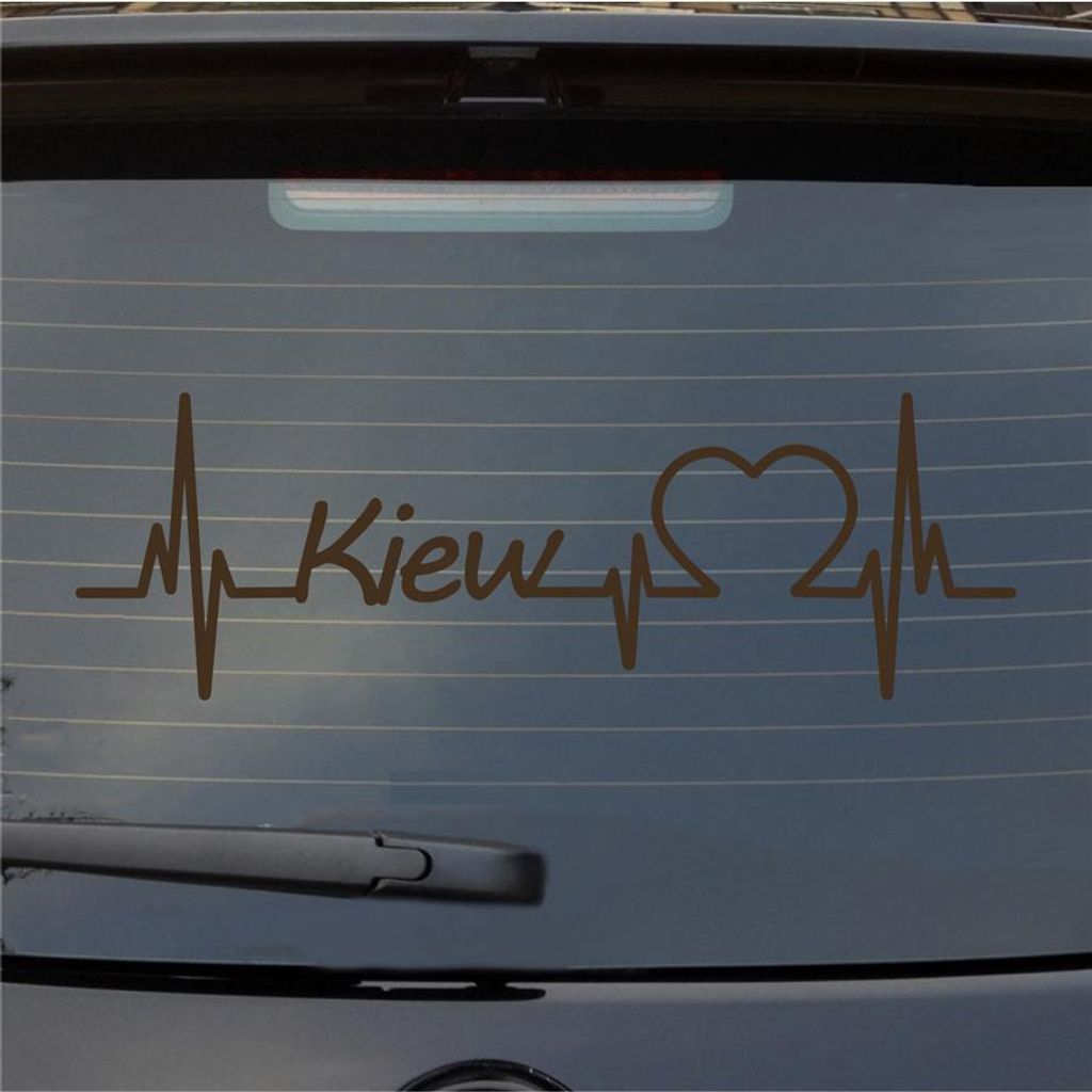 Heckscheibenaufkleber Kiew Herzschlag Puls Stadt Liebe 55x18 cm Braun Auto Aufkleber Sticker