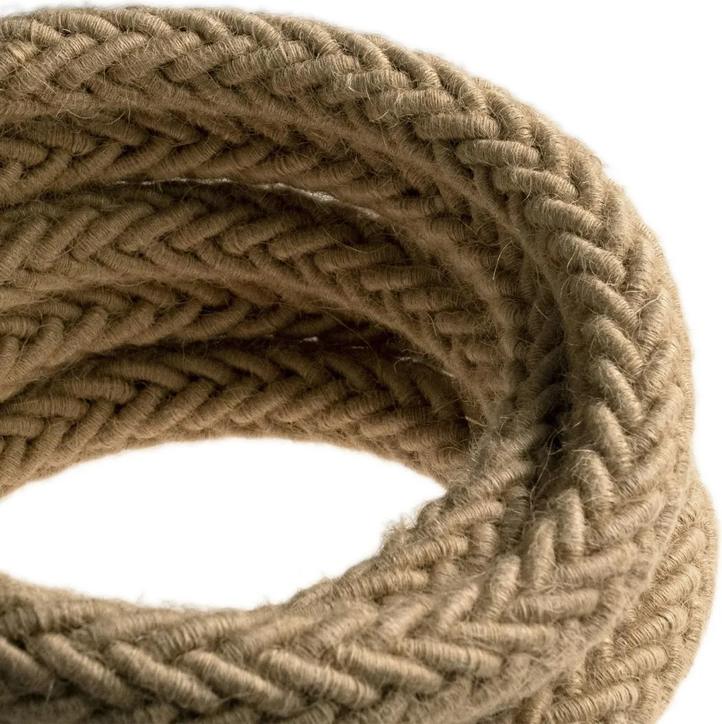 Câble Électrique Textile Gros Diamètre 24mm Jute Beige pour Suspension
