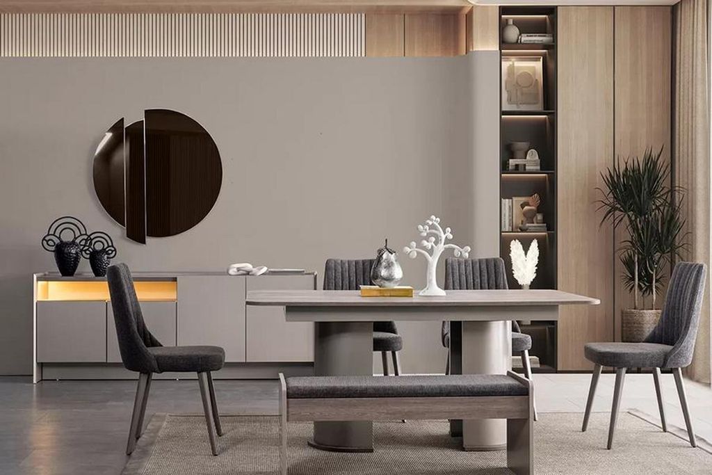 Esszimmer Set Esstisch, 4x Stühle & Kommode Essgarnitur Design 6tlg