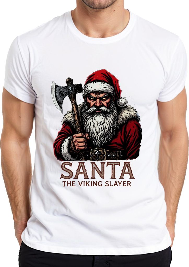 Santa The Viking Slayer Weihnachtsmann Axt düster Geschenk Herren T-Shirt, Weiß, XL