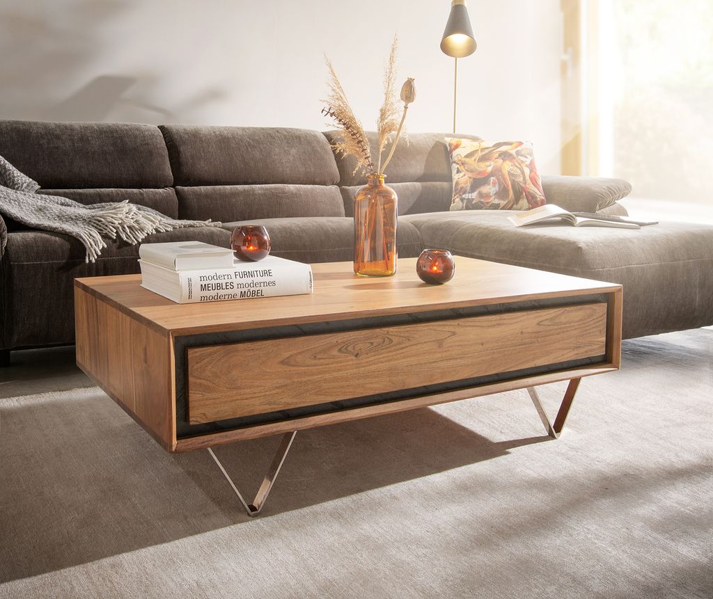 DELIFE Couchtisch Stonegrace 115x60 cm Akazie Natur 2 Produktbild 