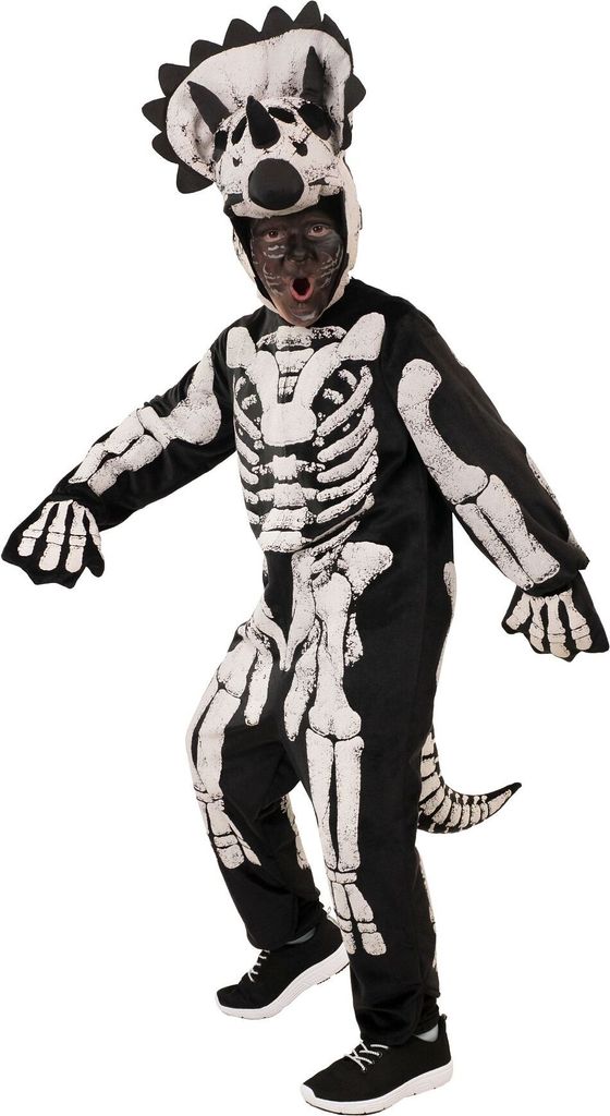 O5523-128 schwarz-weiß Kinder Triceratops Skelett Halloween Kostüm Gr.128