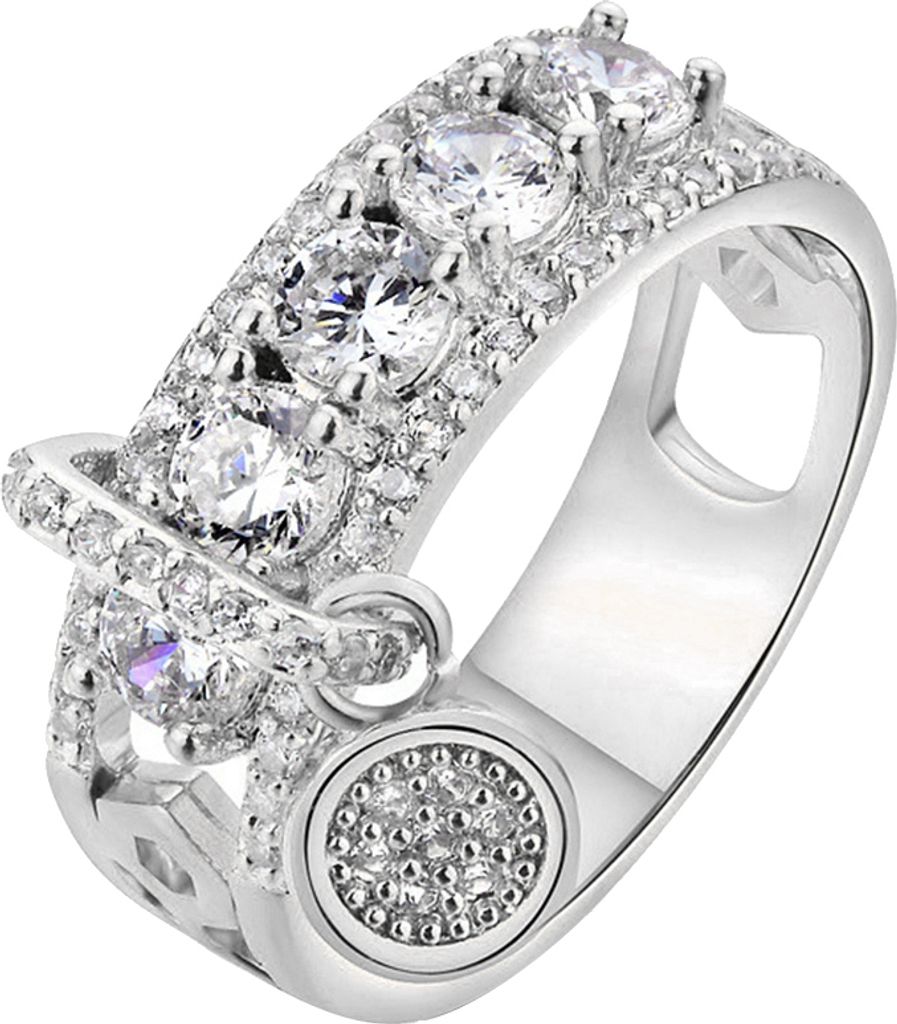 r hohler Zirkonia runder Charm-Dame-Fingerring für Hochzeit und Brautschmuck-Silber,US 10