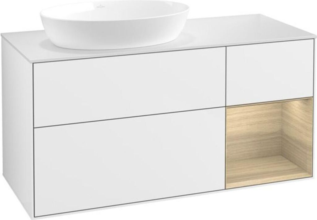 V&B Waschtischunterschrank Wandbeleuchtung Finion 120cm, Pl wh. m, Reg Oa ven, glo wh. Lac