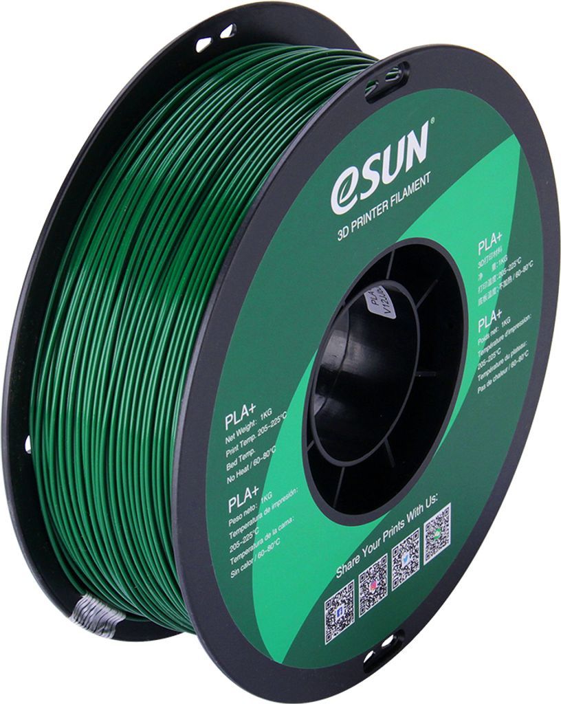 A spool of green 3D printer filament on a white background.
