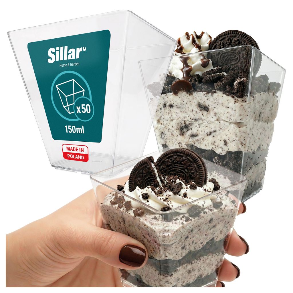 50 x Sillar Dessertbecher, 150ml Behälter, Satz für Kuchen, Mousse und Nachspeisen