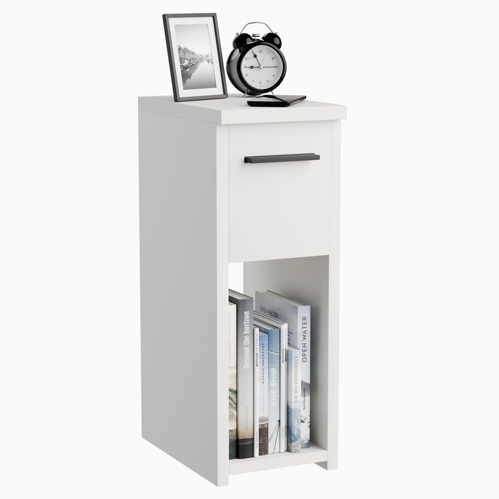Nachttisch - 20x30x55 cm - Weiß - schmal - mit Schublade - mit Ablage - kompakt - platzsparend