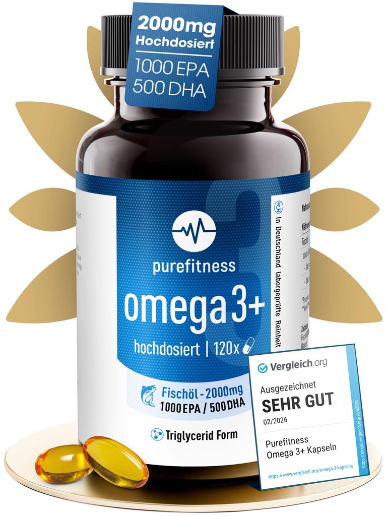 Purefitness Omega 3 Kapseln hochdosiert [2000mg Tagesdosis] Produktbild 