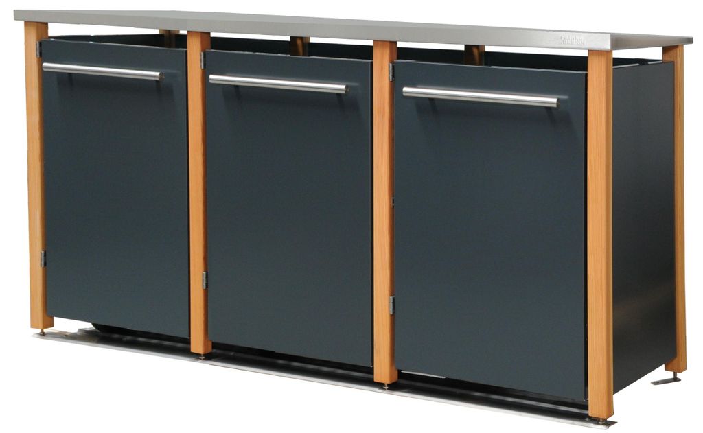 reinkeDESIGN | Müllbox 2x240 & 1x120L | Typ_L | Flachdach, Lärchenholzpfosten, Türen & Blenden Anthrazit | für Eigenheim, erstklassige Verarbei...