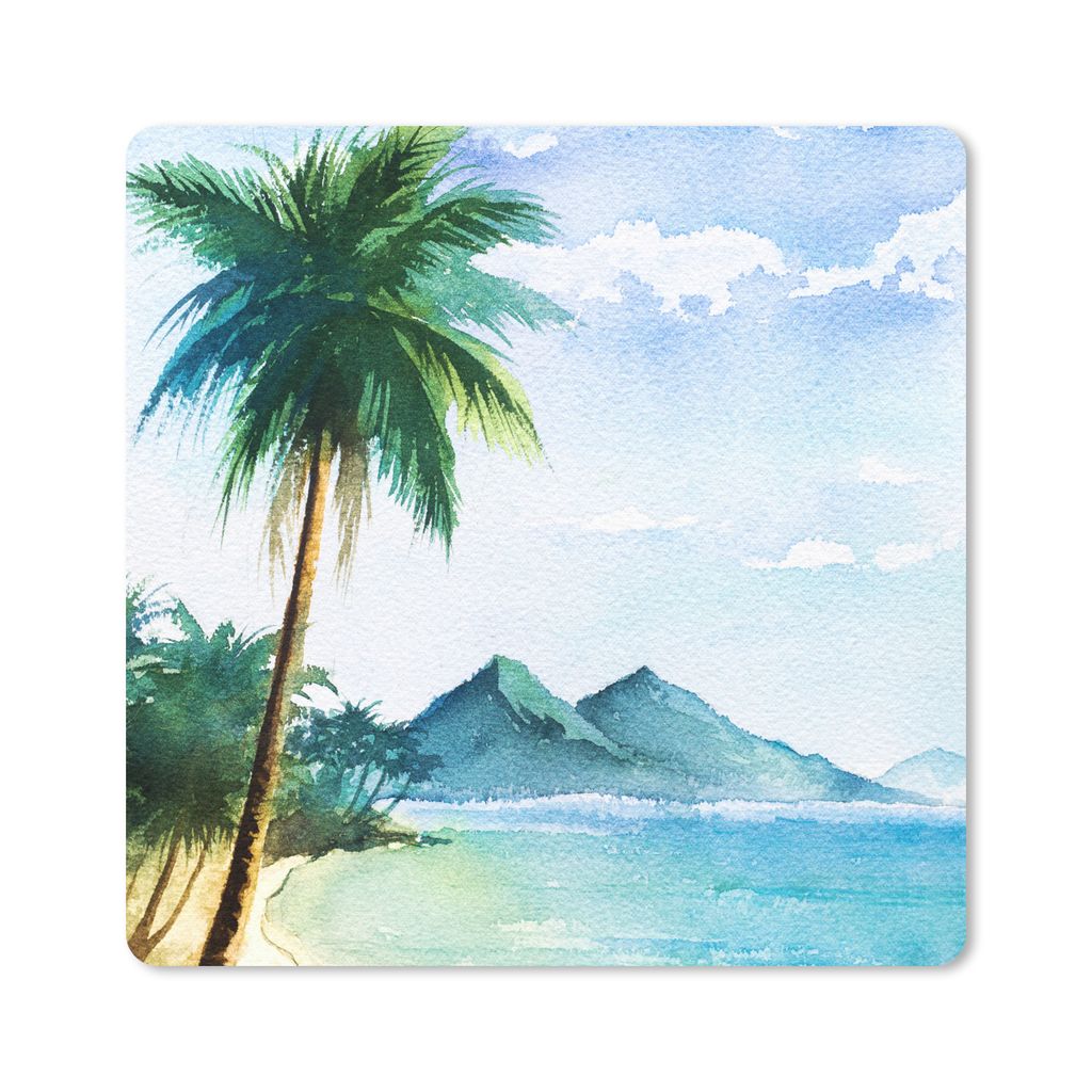 MuchoWow Mauspad Mousepad Aquarell - Meer - Palme 30x30 cm - Mousepads - Maus Mat - Pad - Mausunterlage - Gaming